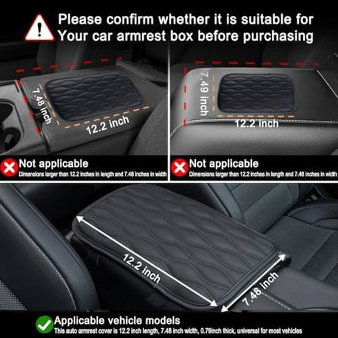Amiss Auto Center Console Pad, Universal Waterproof Armrest Seat Box Cover, Car Interior Accessories, Leather Auto Armrest Cover Protector for Mos...