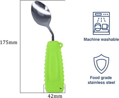 Adaptive Spoon Easy to Hold for Independent Eating, Weighted Utensils for Hand Tremors (Green Spoon Right Hand)...