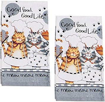 Kay Dee Happy Cat Kitchen Terrycloth Towel, Set of 2,Grey...