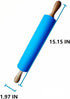 Silicone Rolling Pin Non Stick Surface Wooden Handle (Blue)...