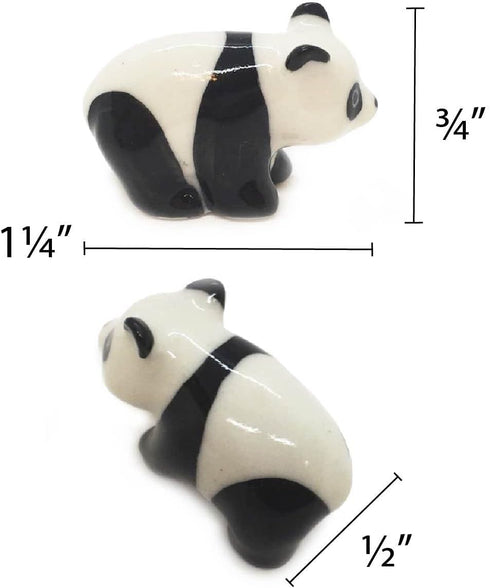 WitnyStore Tiny 1¼" Standing Panda Figurine - Miniature Hand Made Painted Ceramic Giant Pandas Black White Bear Asian Wildlife Wild Animals Cute P...