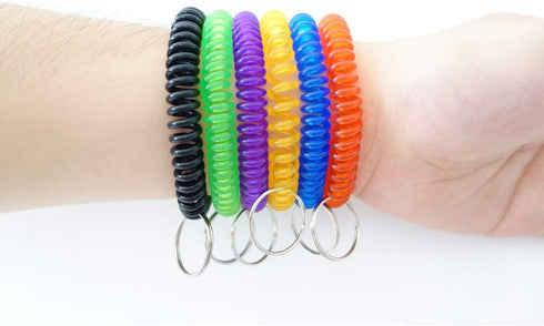 Pack of 6 Colorful Spring Spiral Wrist Coil Key Chain, Wristband Key Ring...