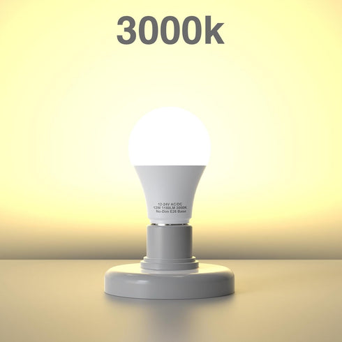12V LED Light Bulbs, 12W 1050LM Warm White 3000K, 80W Equivalent 12-24Volt Low Voltage E26 Base AC/DC Light Bulbs for Off Grid Solar Lighting Mari...
