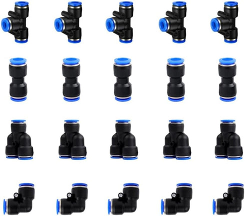 zjxed 20pcs 8mm Quick Connect Air Hose Connector Fittings, 8mm Push to Connect Fittings, Pneumatic Fittings Kit For 5/16" Tube OD...