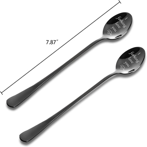 I Forking Love You Couples Gifts-Engraved Stainless Steel Spoon, 2PCS Ice Cream Spoons-Anniversary Birthday Gifts For Lover,Coffee Spoons-Christma...