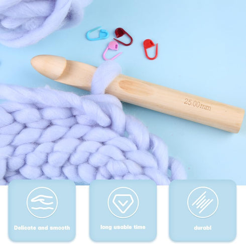 Wooden Crochet Hooks, 25mm Wooden Handle Crochet Hook Bamboo Knitting Crochet Needles with 10 pcs Knitting Stitch Markers for Handcraft Crocheting...