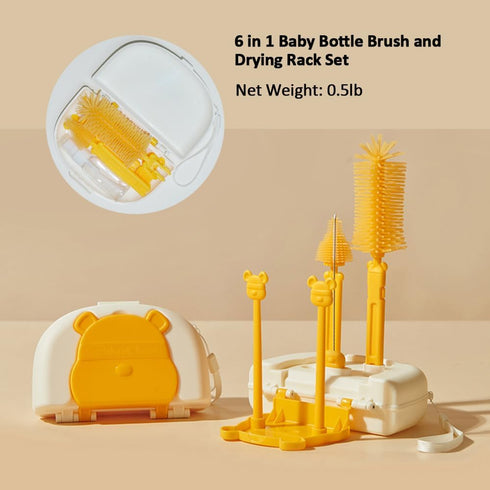 Baby bottle brush, EMTSEB 6 in 1 Bottle Cleaning Brush Set with Silicone Bottle Brush, Straw Brush, Nipple Brush, Soap Dispenser, Storage Box, Dry...