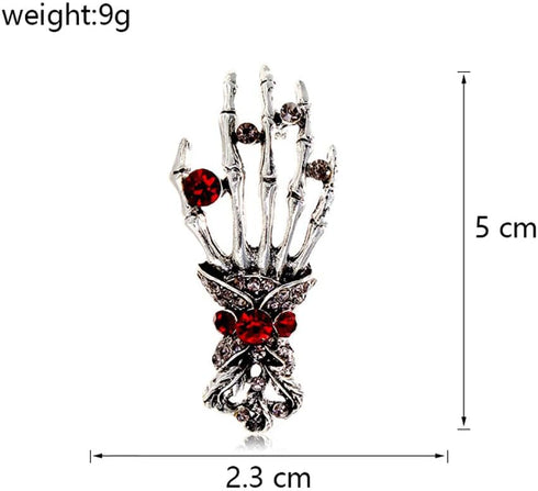 Vintage Skeleton Hand Lapel Brooch Pin for Women Men Girls Rhinestone Red Crystal Skull Halloween Pins Clip Sweater Dress Suit Backpack Brooches P...