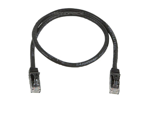 Monoprice Cat5e Ethernet Patch Cable - Snagless RJ45, Stranded, 350Mhz, UTP, 24AWG, 2 Feet, Black - Flexboot Series...