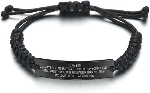 Set of 2 Gift from Mom and Dad You Will Never Lose Customized Dog Tag Necklace with Adjustable Bracelet Braided for Graduation Birthday Valentines...