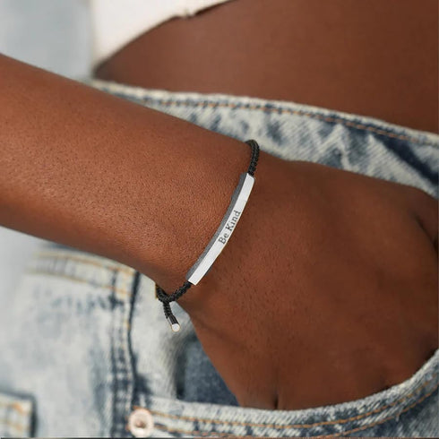 Be Kind of a B Tube Bracelet, Adjustable Hand Bradied Wrap Stainless Steel Handmade Engraved Inspirational Bracelet for Women To My Daughter/Best ...