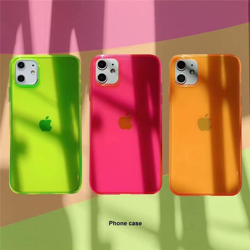 Compatible with iPhone 11 Case, Neon Clear Case with Camera Lens Cover Shell for Women Girls Slim Soft Silicone Protective Transparent Girly Case ...