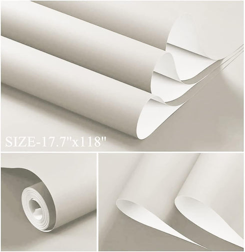 Dimoon 118"x17.7" Off-White Peel and Stick Wallpaper Modern White Thicken Waterproof Contact Paper Solid White Pure Wall Paper Self Adhesive Wallp...