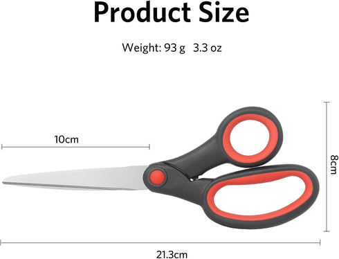 Left-Handed Scissors, 8-Inch Left-Handed Scissors with Soft Grip for Home, School, Office, Sewing Fabric, Red/Blue, Pack of 2...