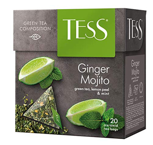 Tess Ginger Mojito Green Tea Composition Lemon Peel and Mint Leaf Tea in 20 Pyramid Sachets...