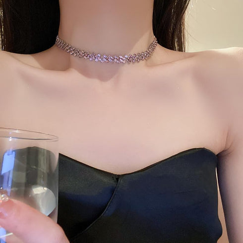 Pingyongchang Choker Rhinestone Necklace Diamond Row Necklaces Multi-Row Crystal Chokers Necklace Gold Silver Chain Minimalist Jewerly Sparkly Par...