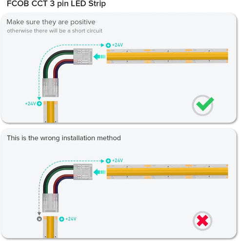 BTF-LIGHTING FCOB 4Pin 10mm 0.39in Transparent Connector Kit 30pcs Corner Connector 30pcs Gapless Solderless Connector 10pcs 5.9in Long 22AWG Exte...
