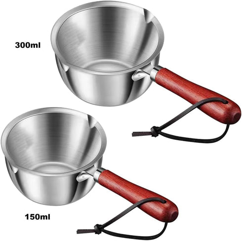 Butter Warmer Pot?Inside with clear scale Small Saucepan with Heat Resistand Wooden Handle and Dual Pour Spout Stainless Steel Small Milk Saucepan...