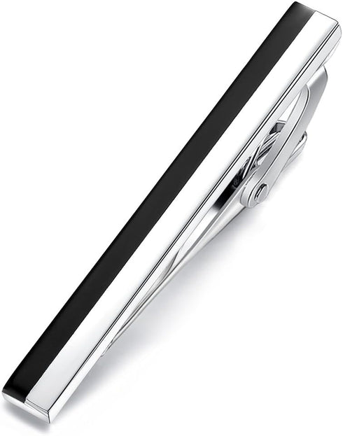 HONEY BEAR Mens Tie Clip Bar for Normal Size Tie Wedding Gift 5.5cm Silver Black...