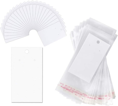 Paper & Plastic Jewelry Earrings Display Cards Rectangle White W/Self-Seal Bags - Blank for You to Customize - 100 Sets…...