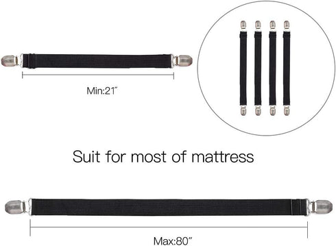 Adjustable Bed Sheet Clips, Sheet Fasteners Holder Straps and Suspender, Gripper, Extend From 21" to 80" Long Style Elastic Fasteners Bands Heavy ...