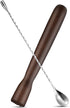 Patelai Wooden Cocktail Drinks Muddler Bar Muddler and 12 Inches Bar Spoon Stainless Steel Shaker Spiral Mixing Spoon for Making Cocktails Mojito ...