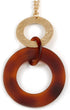 Large Matte Gold Tone, Brown Tortoise Shell Effect Double Circle Pendant with Gold Tone Chain - 76cm L/ 7cm Ext/ 10cm Pendant...