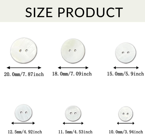 60 PACK Pearl Natural Shell Buttons,6 Sizes 2 Holes Mother of Pearl Sewing Buttons, 10mm/11.5mm/12.5mm/15mm/18mm/20mm Buttons for Sewing DIY Craft...