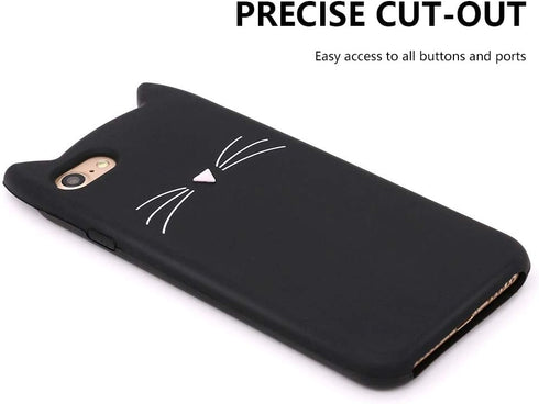 Cute iPhone SE 2022 Case, iPhone SE 2020 Case, iPhone 7 Case, iPhone 8 Case, iPhone 6 Cases, iPhone 6s Case, Black Whisker Cat Ears Funny 3D Carto...