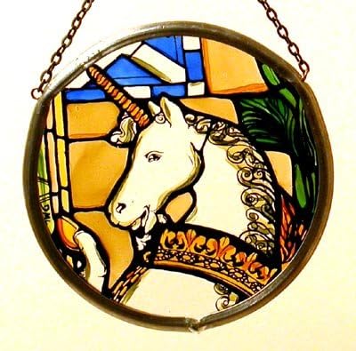 Decorative Hand Printed Stained Glass Window Sun Catcher/Roundelette in an Edinburgh Unicorn Design....
