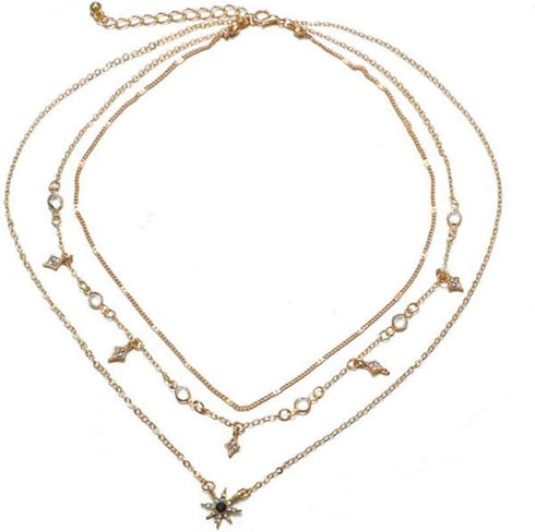 Bohemia Layered Choker Necklace Star Necklace Crystal Choker Diamond Star Charm Pendant Necklace Multi-layered Station Chain for Women...