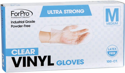 ForPro Disposable Vinyl Gloves, Clear, Industrial Grade, Powder-Free, Latex-Free, Non-Sterile, Food Safe, 2.75 Mil. Palm, 3.9 Mil. Fingers, Medium...