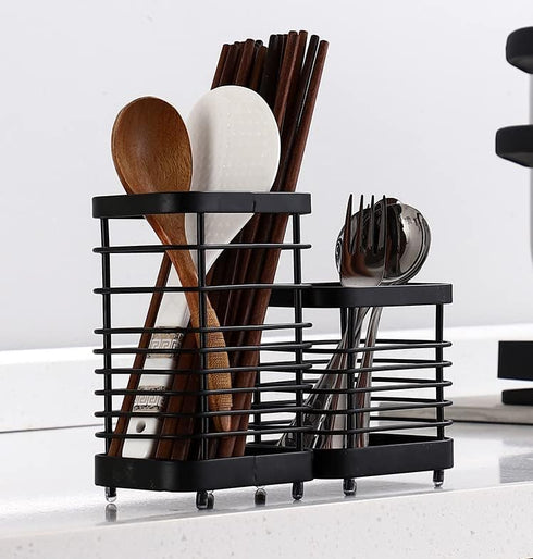 Oidium Stainless Steel Utensil Holder,Utensil Crock Countertop Organizer 6x4x3 In,Black Utensil Holder,Metal Steel Square Utensil Flatware Storage...