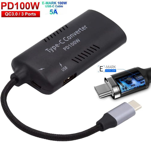 Cablecc 5.5x2.5mm 5.5x2.1mm DC Power Input to 100W Dual Type C USB-C and Type-A Output PD Emulator Trigger Charge Cable......