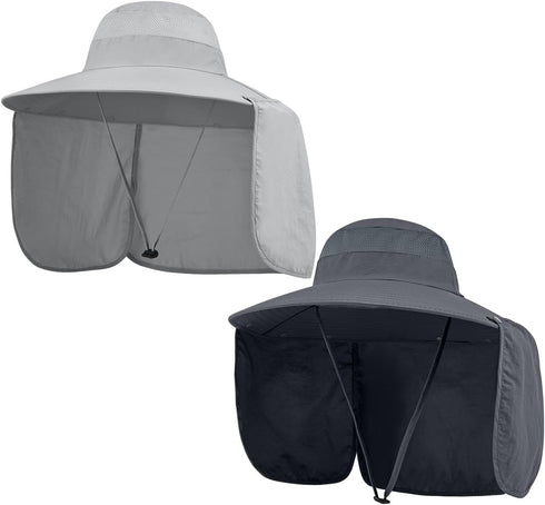 2 Pack Outdoor UV Protection Wide Brim Sun Hat,UPF50+ Fishing Hat for Men & Women with Large Neck Flap...