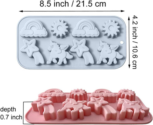 2 Pack Winged Unicorn Silicone Mold for Baking Reusable Non-stick Sun Meteor Rainbow Mold for Fondant Cake Cupcake Decoration Chocolate Candy Cook...