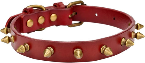 Basic Classic Adjustable Genuine Cow Leather Pet Collars for Cats Puppy Dogs (Medium/Neck 10.5"-13", A-Red)...