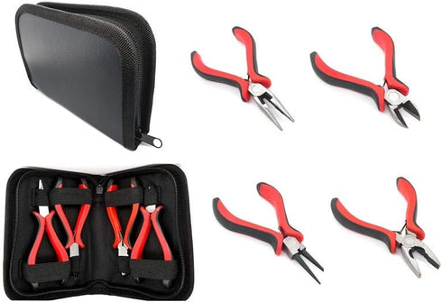 Jewelry Pliers Set 4 pcs Round Nose Pliers, Side Cutting Pliers, Needle Nose Pliers, Linesman Pliers, Double Leaf Spring Jewelry Making Tools Kit ...