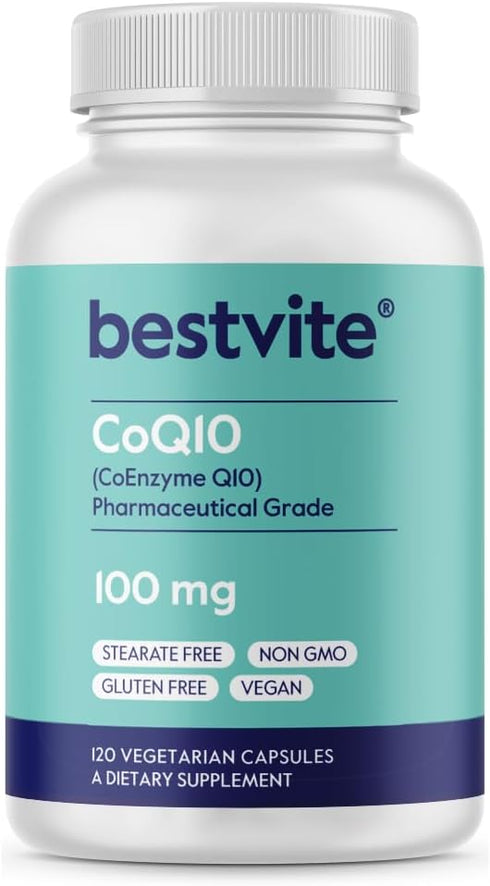 BESTVITE Coenzyme CoQ10 100mg (120 Vegetarian Capsules) Naturally Fermented - No Stearates - No Fillers - Vegan - Non GMO - Gluten Free...