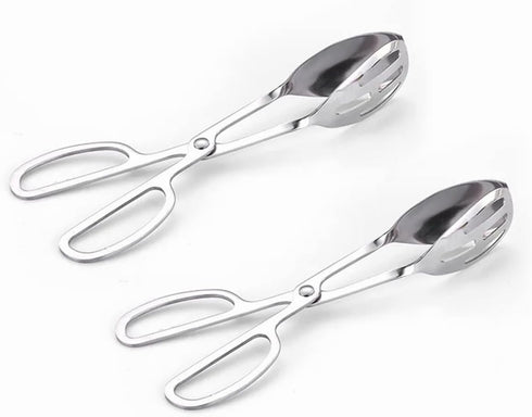 2-PACK Serving Tongs for Buffet Party Catering,Stainless Steel Thickening Food Tongs Salad/Cake/Bread Tongs Kitchen Salad Scissors (Silver)...