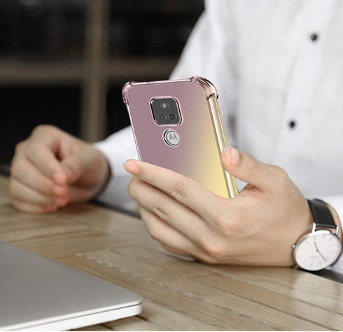 for Moto G Play 2021/Motorola G Play 2021 Case with Tempered Glass Screen Protector, Clear Gradient Slim TPU Back Phone Protective Cover for Motor...