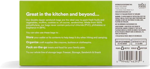 365 by Whole Foods Market, Double Zipper Sandwich Storage Bag, 100 Count...