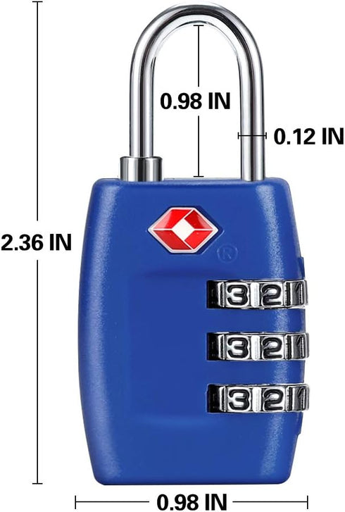 TSA Luggage Locks (4Pack) - 3 Digit Combination Padlocks - Approved Travel Lock for Suitcases & Baggage (Dark Blue)...