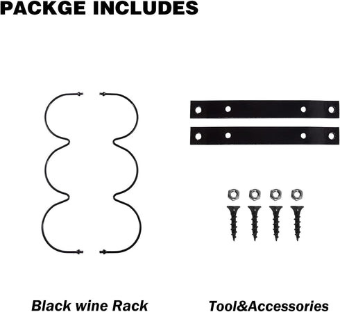 Under Cabinet Wine Rack, Organization and Storage Rack for Bottles, Wall Mounted Liquor Bottle Holder for Kitchen Bar Decor, Metal Black (Black, 1...