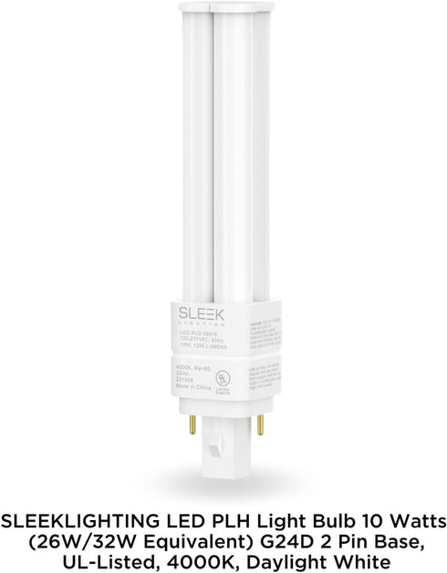 SLEEKLIGHTING | 10W LED PL Omni Bulb - Replaces 2 & 4 Pin, 26W Eq, 4000K Daylight, UL-Listed, 1000 Lumens, G24D/G24Q/GX24Q Base, 2-Pack, Ballast B...
