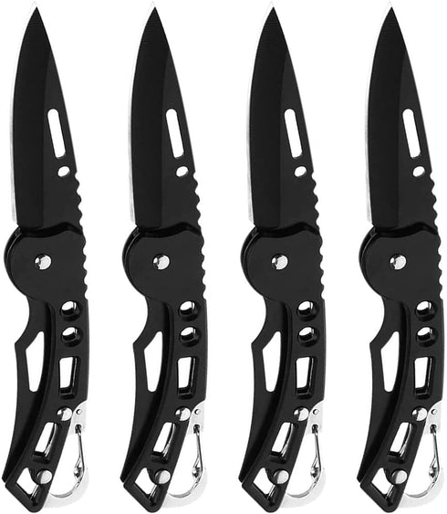 4 Pack Self-Defense Folding Knife With Key Ring Easy To Everyday Carry, Outdoor Survival Stainless Steel Pocket Knife (Black)...