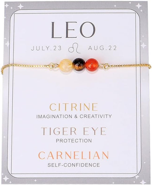 COLORFUL BLING Zodiac Bead Bracelets Healing Crystal 12 Constellation Natural Stone Chakra Stretch Adjustable Bracelets Birthstone Anxiety Relief ...