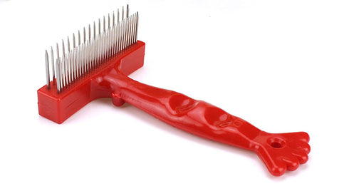 Dog Rake Hair Removal Brush Comb - Long Hair Dog Bottom Rake, Large Dog Long Hair - Hair Removal Brush, Dense Double Row Stainless Steel Pin - Red...