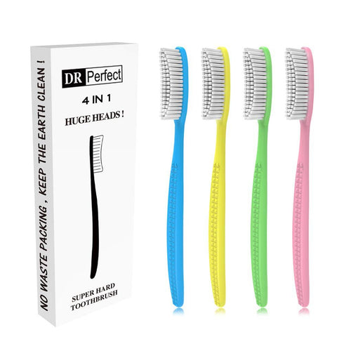 DR PEFECT Extra Hard & Firm Toothbrush Large Long Head Whitening Teeth Pack of 4...