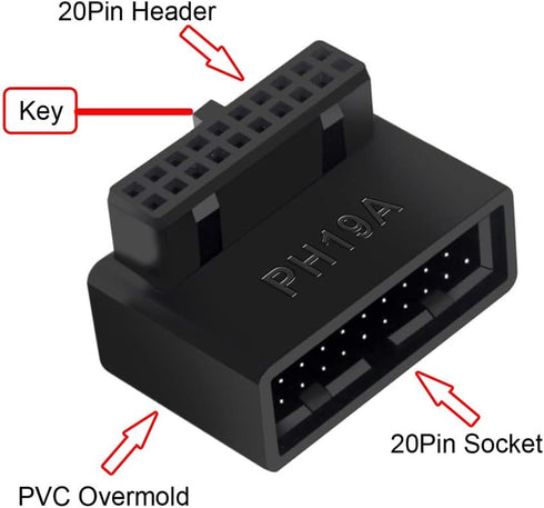 NFHK 1Set USB 3.0 20pin Male to Female Extension Adapter Up & Down Angled 90 Degree Overmold...